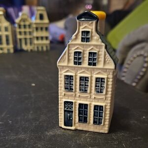 KLM Delft Ceramic House Figurine with Blue Accents Collectable # 51